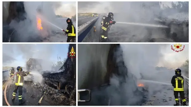 Paura sulla SS280 tra Lamezia Terme e Catanzaro: tir in fiamme, intervengono Vigili del Fuoco e 118