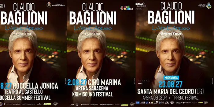 Posticipato al 2027 il “GrandTour La Vita è adesso” di Claudio Baglioni per questioni di salute dell’artista. Le nuove date dei concerti a Roccella Jonica (Rc), Cirò Marina (Kr) e Santa Maria del Cedro (Cs)