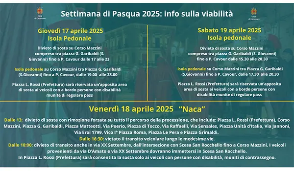 Pasqua a Catanzaro: strade chiuse e divieti per la “Naca” e le isole pedonali del 17 e 19 aprile