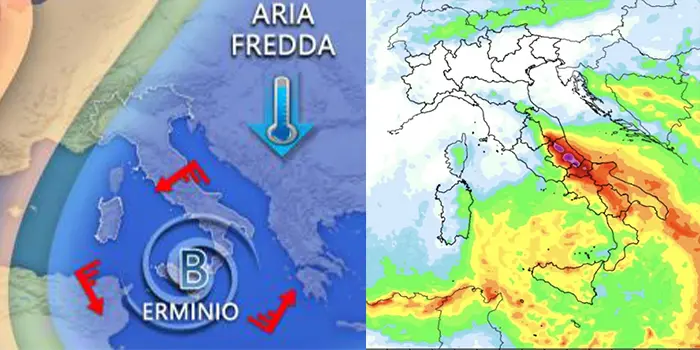 Meteo Italia: allerta per il ciclone Erminio, pioggia, neve e vento forte fino a giovedì