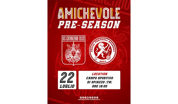Amichevole Catanzaro – Social Football Academy: secondo test estivo il 22 luglio a Spiazzo