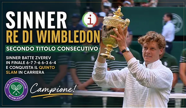 Sinner nella storia: rimonta Zverev e conquista il secondo Wimbledon consecutivo