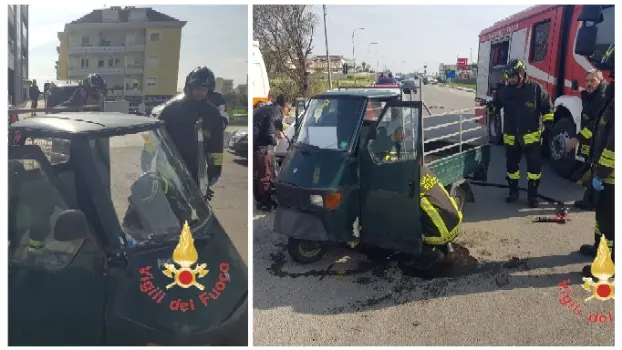 Incidente sulla SS106 a Catanzaro Lido: motocarro ribaltato, intervento dei Vvf