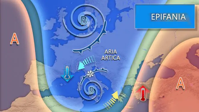 Meteo Epifania 2026: vortice ciclonico, freddo e neve anche in pianura su molte regioni, ecco dove