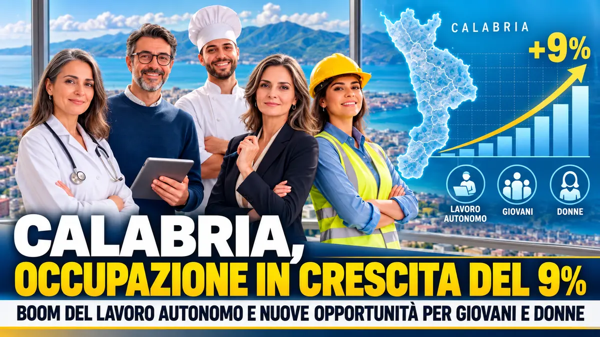 Calabria, occupazione in crescita del 9%: boom del lavoro autonomo e nuove opportunità per giovani e donne