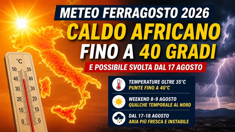 Meteo Ferragosto 2026, caldo africano sull’Italia: temperature fino a 40 gradi, possibile svolta dal 17 agosto
