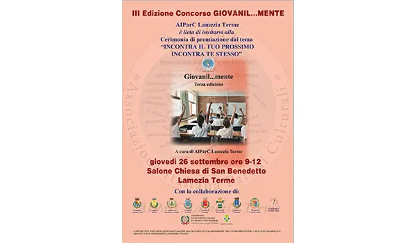 Giovedì 26 Settembre cerimonia di premiazione della III Edizione di Giovanil...Mente 