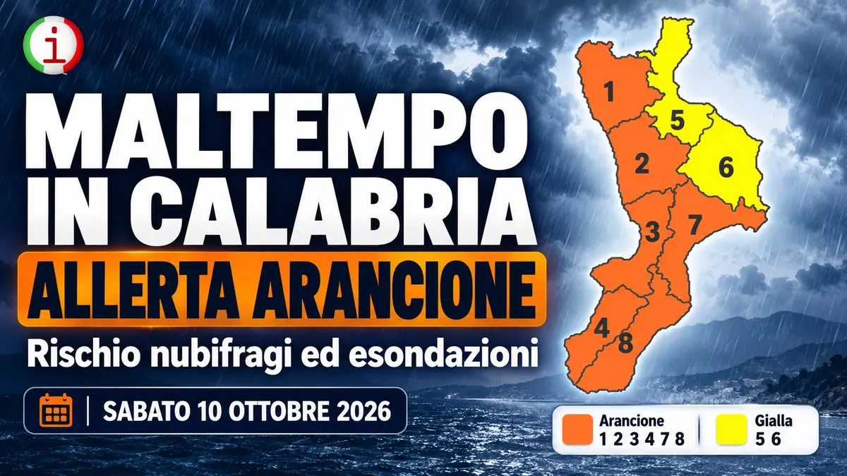 Maltempo in Calabria il 10 ottobre allerta arancione in sei zone e rischio nubifragi