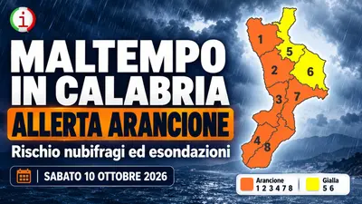 Maltempo in Calabria il 10 ottobre allerta arancione in sei zone e rischio nubifragi