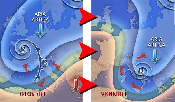 Meteo Italia: nuova perturbazione tra giovedì e venerdì con piogge, neve a bassa quota e forti venti fino a 90 km/h