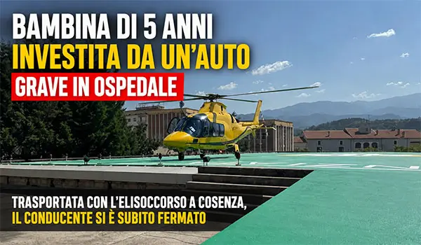 Bambina investita sul lungomare di Corigliano-Rossano, è grave: trasferita in elisoccorso all'ospedale di Cosenza