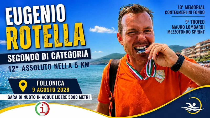 Eugenio Rotella protagonista a Follonica secondo posto di categoria nella 5 km in acque libere