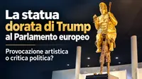 La statua dorata di Trump al Parlamento europeo: provocazione artistica o critica politica