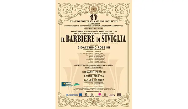 Al Teatro Politeama di Catanzaro il 6 marzo ritorna la lirica con il Barbiere di Siviglia