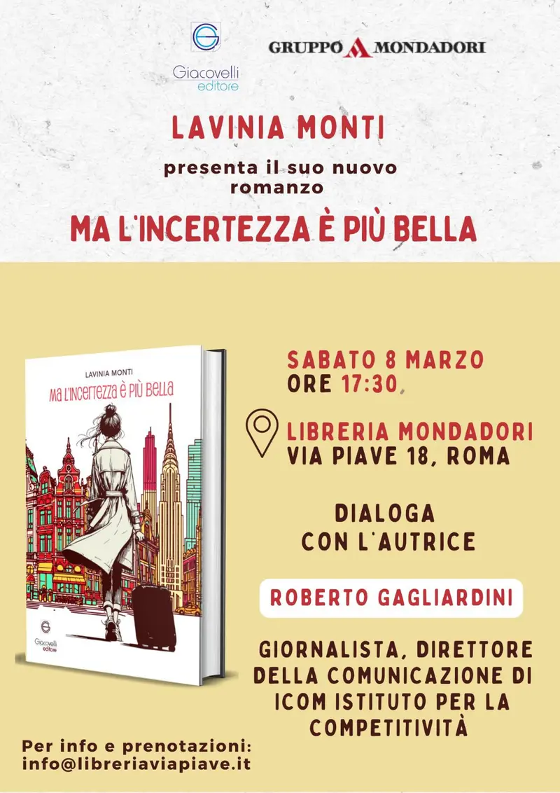Ma l’incertezza è più bella’, la presentazione del romanzo a Roma l’8 marzo