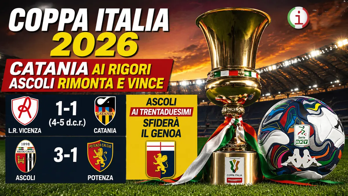 Coppa Italia 2026, Catania e Ascoli avanti nel turno preliminare