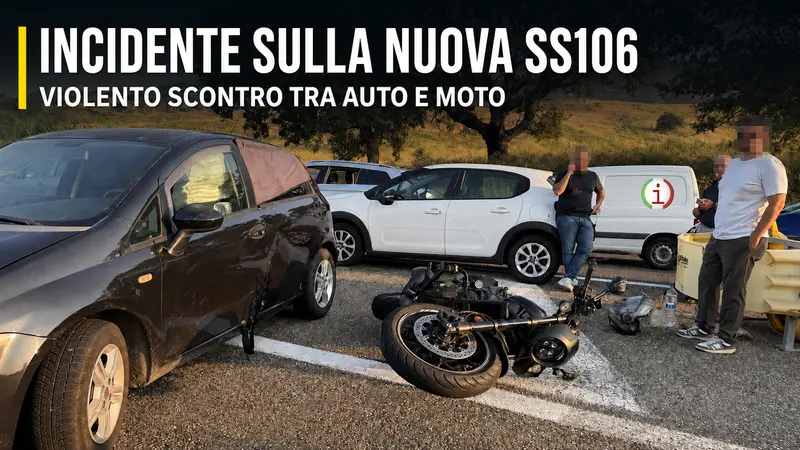 Catanzaro. Incidente sulla nuova SS106 vicino all’uscita di Squillace, violento scontro tra auto e moto