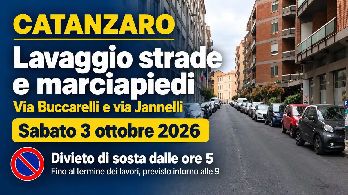 Lavaggio strade a Catanzaro il 3 ottobre divieto di sosta in via Buccarelli e via Jannelli