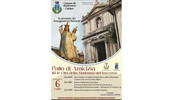 Monterosso Calabro sigla il Patto di Amicizia con Montalcino e Sciacca nel nome della Madonna del Soccorso