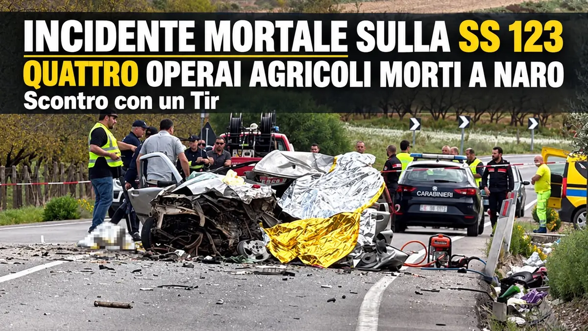 Incidente mortale sulla statale 123 a Naro, quattro operai agricoli perdono la vita nello scontro con un Tir