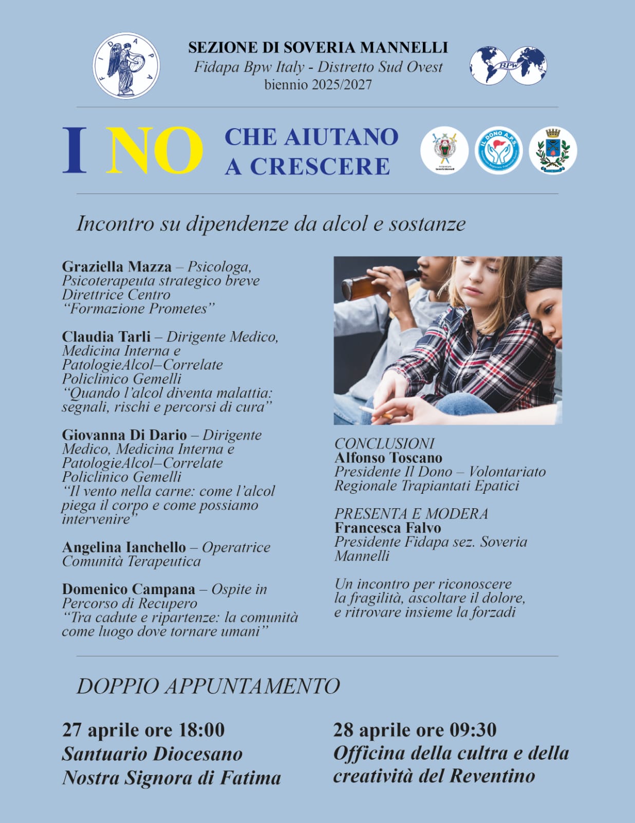 Fidapa Soveria Mannelli dedica due giorni alle dipendenze: 28 e 29 aprile presso l'Officina della Cultura e della Creatività