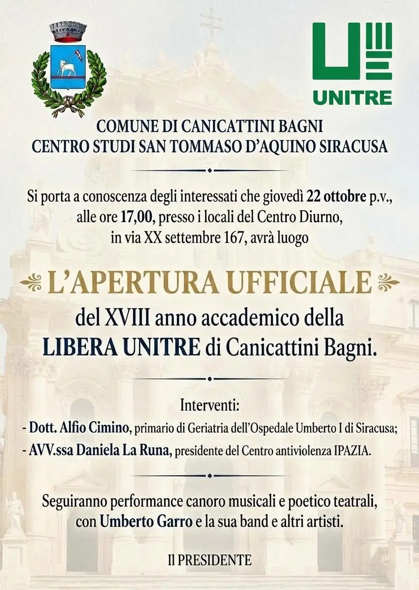 Canicattini Bagni. Nuovo anno accademico della Libera Unitre