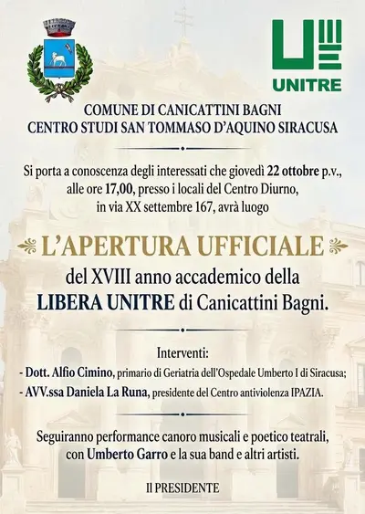 Canicattini Bagni. Nuovo anno accademico della Libera Unitre