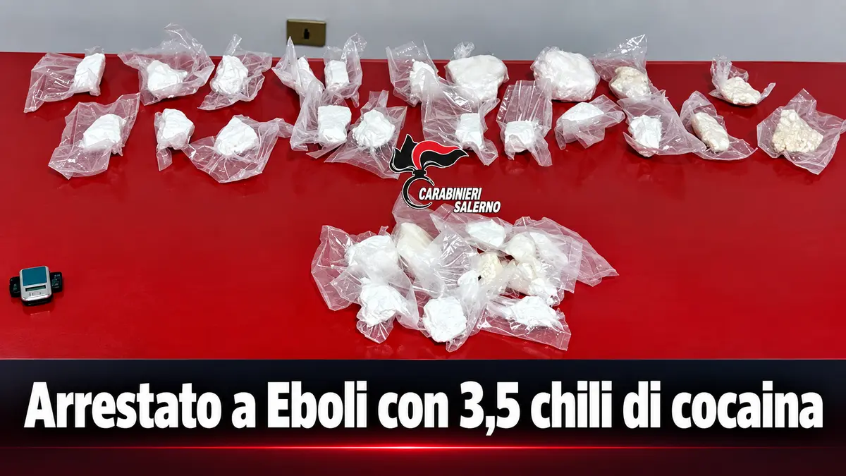 Arrestato a Eboli con 3,5 chili di cocaina