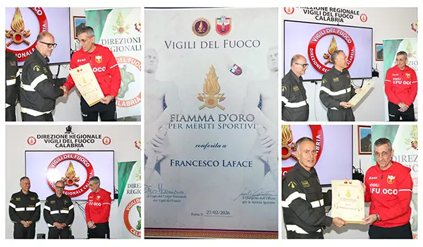 Fiamma d’Oro al maestro Francesco Laface: il riconoscimento dei Vigili del Fuoco per i meriti sportivi