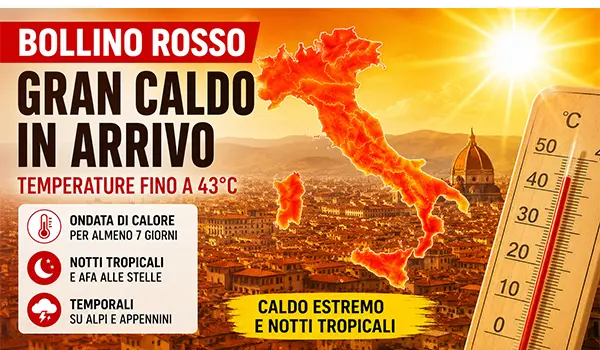 Meteo Italia, nuova ondata di caldo: bollino rosso e temperature fino a 43°C, ecco quanto durerà