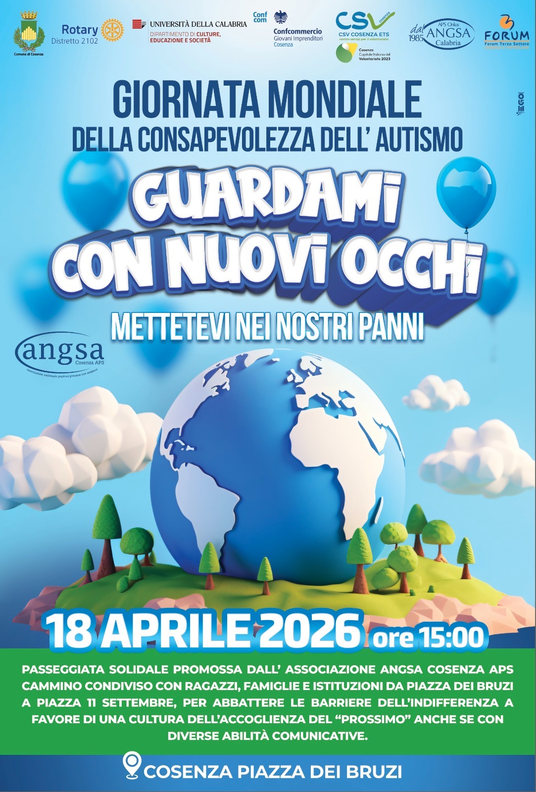 “Guardami con nuovi occhi”: Cosenza celebra la Giornata mondiale della consapevolezza dell’autismo