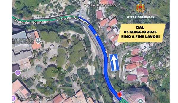 Catanzaro, lavori su Viale dei Normanni dal 5 maggio: senso unico e modifiche alla viabilità