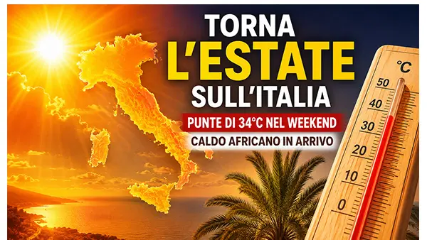 Meteo Italia, torna il caldo africano con punte fino a 34 gradi nel weekend