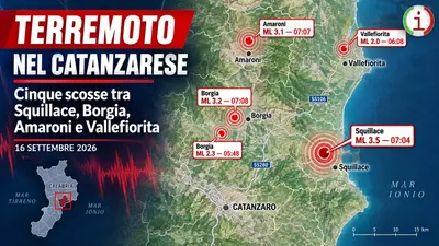 Terremoto nel Catanzarese, cinque scosse tra Squillace, Borgia e Amaroni