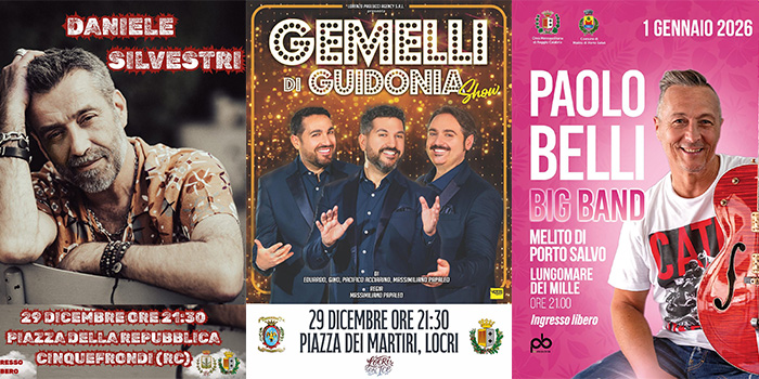 Città Metropolitana di Reggio Calabria: in arrivo Daniele Silvestri, Gemelli di Guidonia e Paolo Belli Big Band