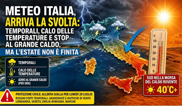 Meteo Italia, temporali e stop al grande caldo: il Sud resta nella morsa del caldo rovente