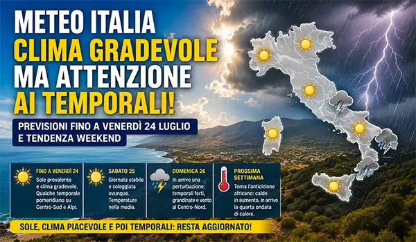 Meteo Italia: stop al caldo estremo, arrivano giornate più piacevoli ma attenzione ai temporali nel weekend