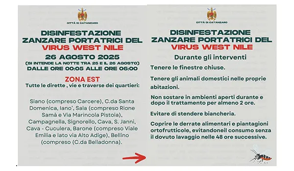Catanzaro, nuova disinfestazione straordinaria contro le zanzare portatrici del virus West Nile