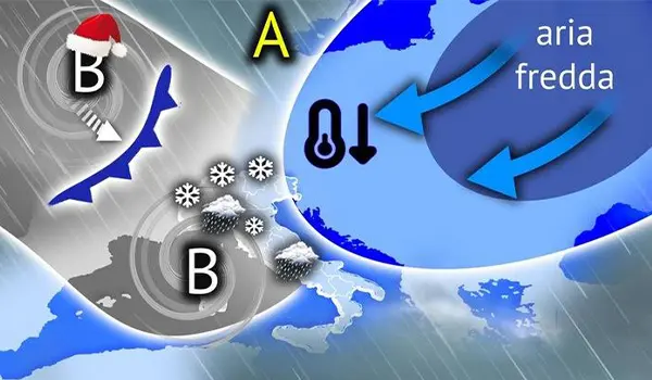 Meteo weekend e Natale: due perturbazioni in arrivo, piogge diffuse e neve in montagna