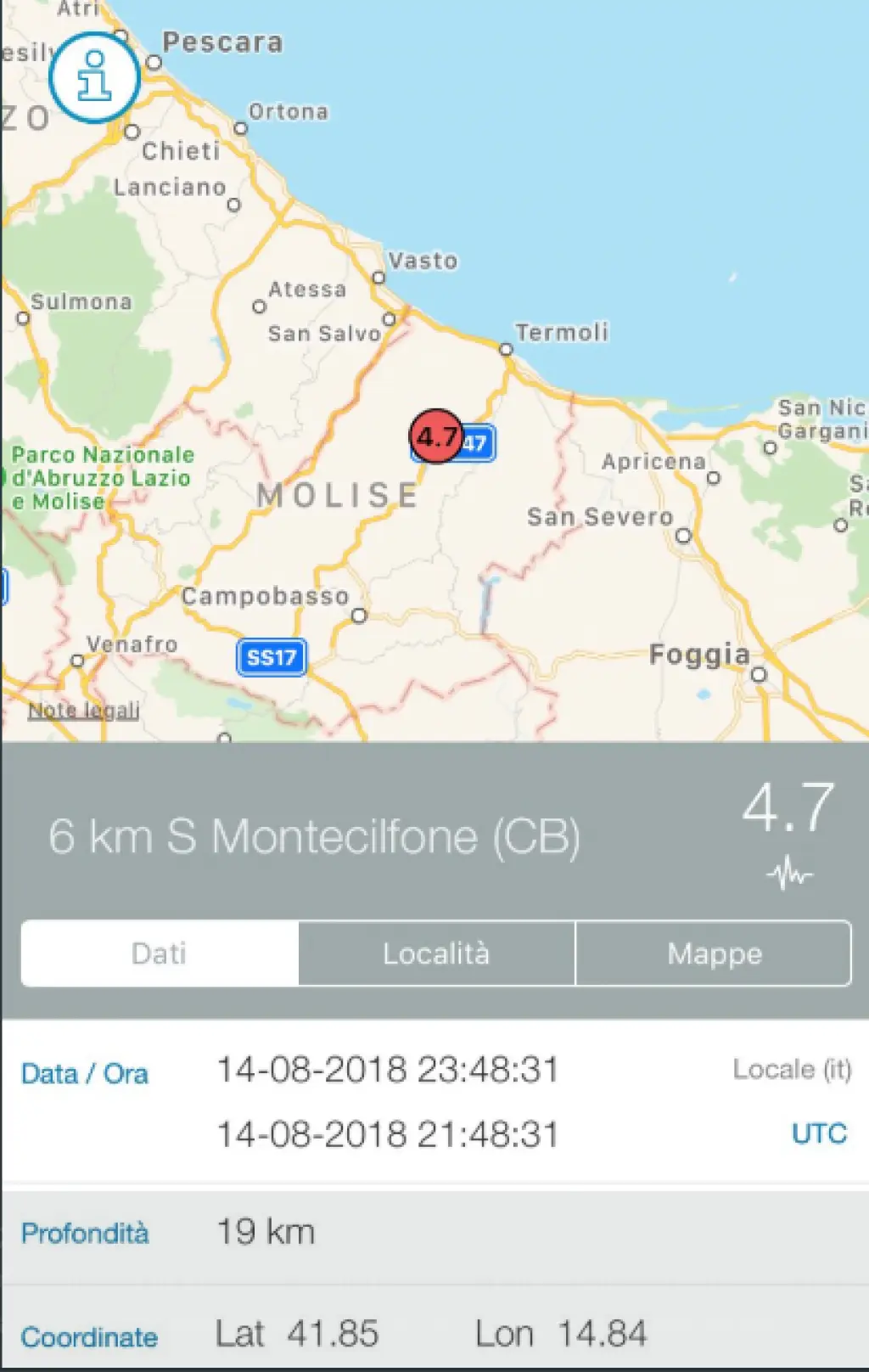 Terremoto, avvertita forte scossa in Molise, Abruzzo, Puglia e Campania