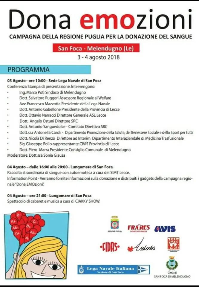 DonaEMOzioni, il 3 e 4 agosto a San Foca la campagna regionale di donazione del sangue