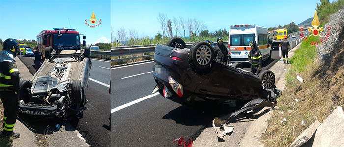 A2 autostrada Una vettura si ribaltata finendo sulla corsia di emergenza