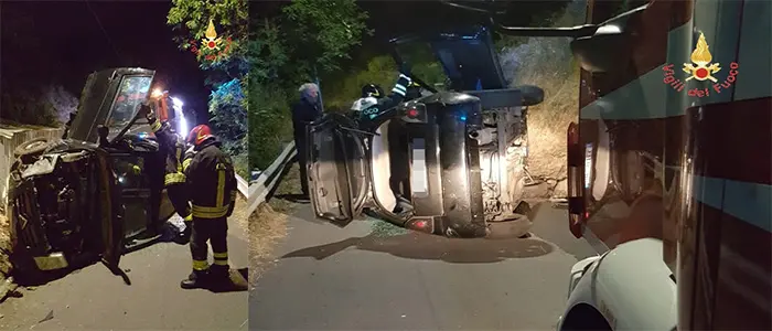 Catanzaro. Incidente stradale auto perde il controllo e si ribalta intervento dei VVF