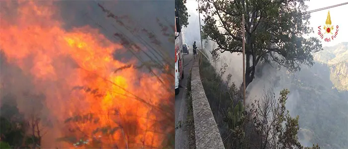 Incendi: Gimigliano i VVF impegnati su incendio di bosco vicino il centro abitato (Foto)