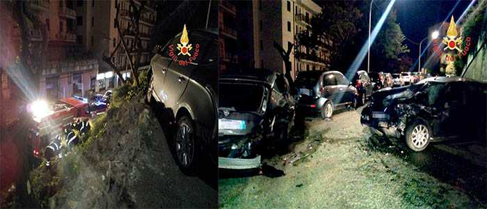 Catanzaro: incidente d'auto in Via Nuova, un ferito e danni alla strada
