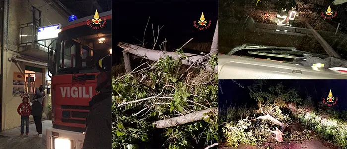 Forti raffiche di vento: Frenetica notte insonne per i VVF, tanti Interventi fascia costiera (foto)
