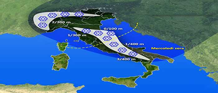 Allerta Meteo: Ciclone al Centro Sud, con neve su Romagna, Umbria, Marche, Abruzzo, Molise e Reatino