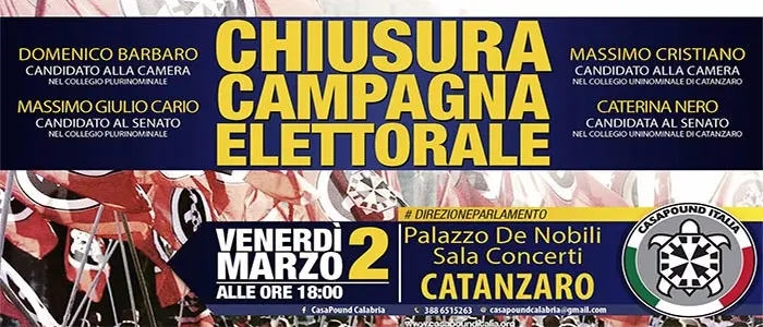 Venerdi a Palazzo De Nobili chiusura della campagna elettorale di CasaPound Italia