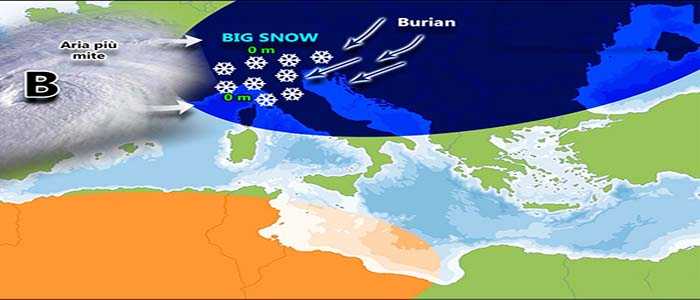 Meteo: Burian e l'Atlantico sarà una Bomba di Neve, previsione, su Nord, Centro, Sud e Isole