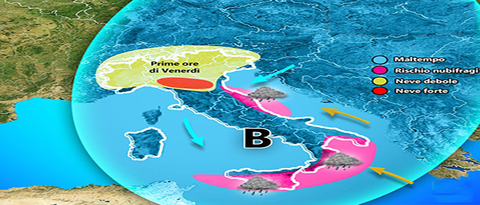 Meteo: Ciclone di neve sull'Italia, previsioni su Nord, Centro, Sud e Isole